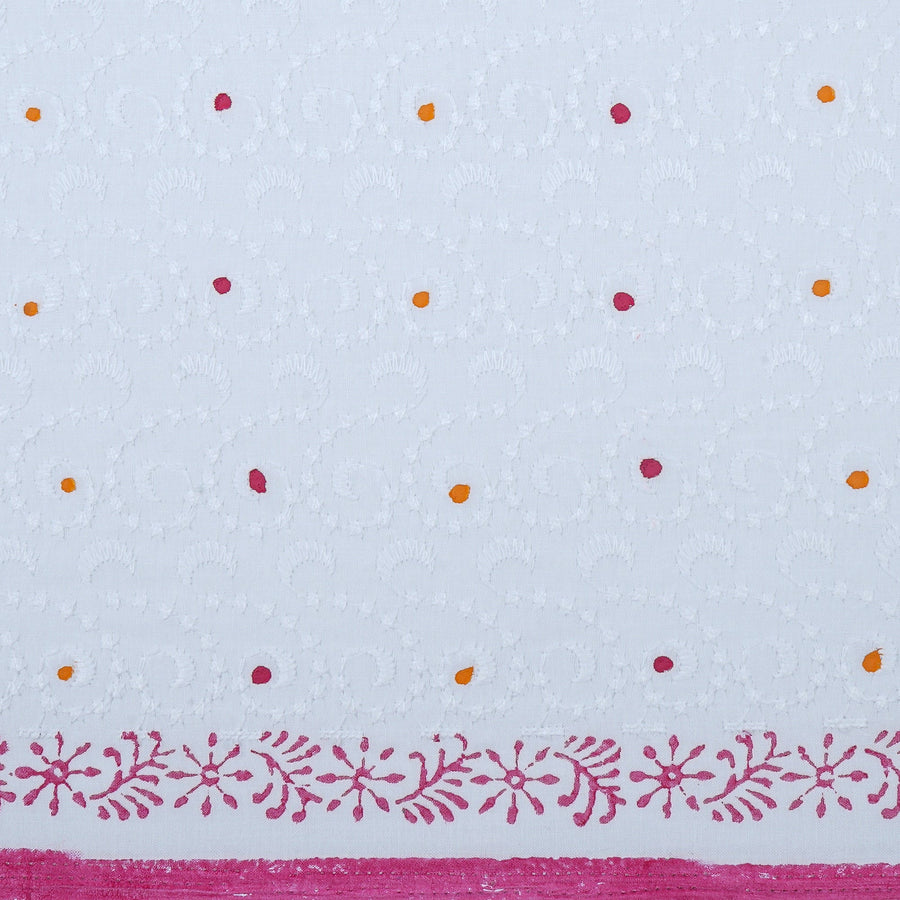RedFlower Handblock Printed Schiffli Embroidered Cotton Fabric Material