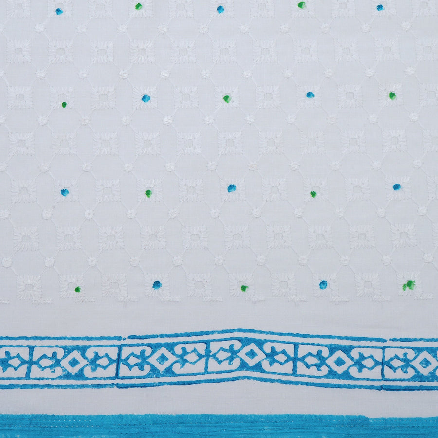 RedFlower Handblock Printed Schiffli Embroidered Cotton Fabric Material