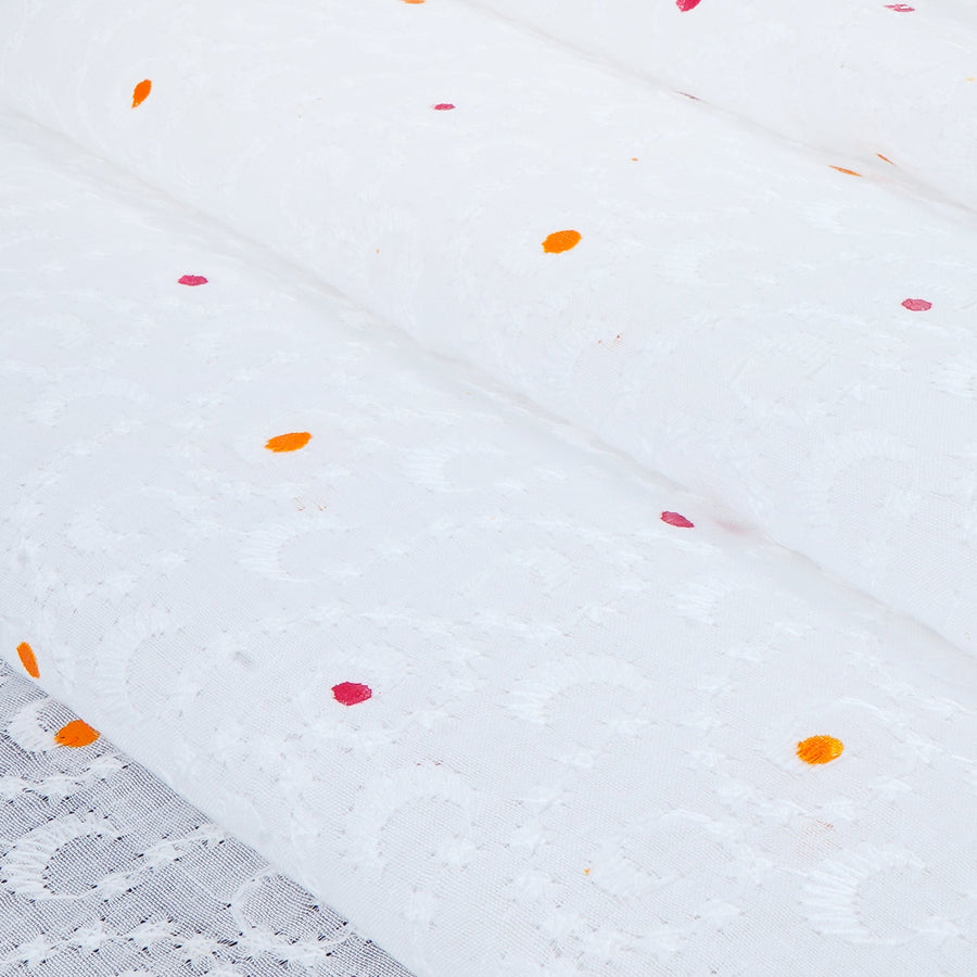 RedFlower Handblock Printed Schiffli Embroidered Cotton Fabric Material