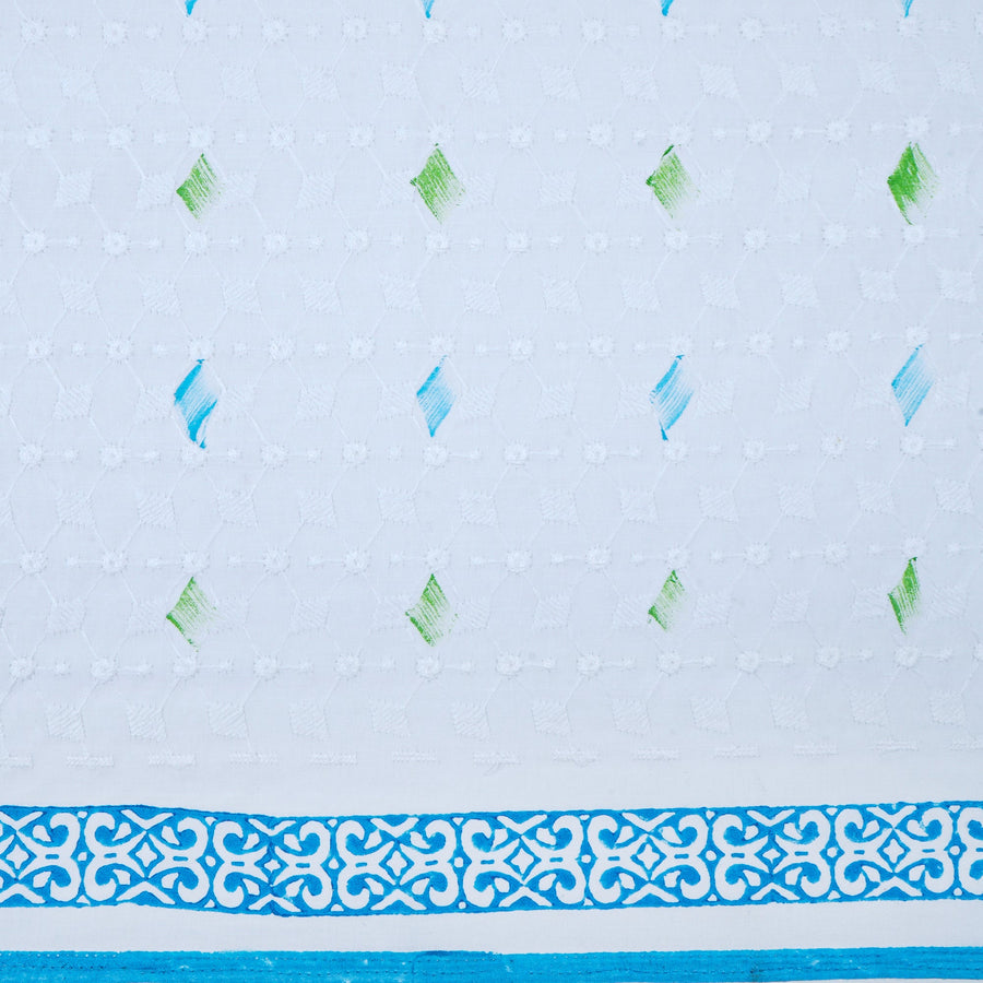 RedFlower Handblock Printed Schiffli Embroidered Cotton Fabric Material