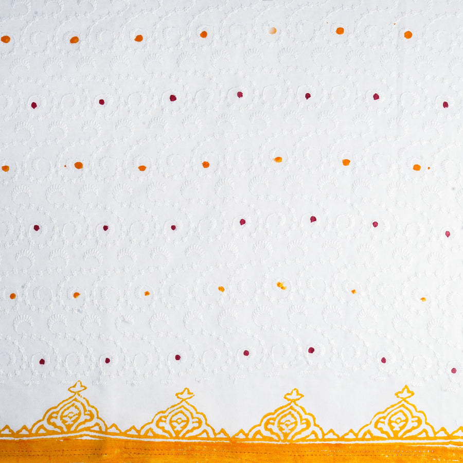 RedFlower Handblock Printed Schiffli Embroidered Cotton Fabric Material