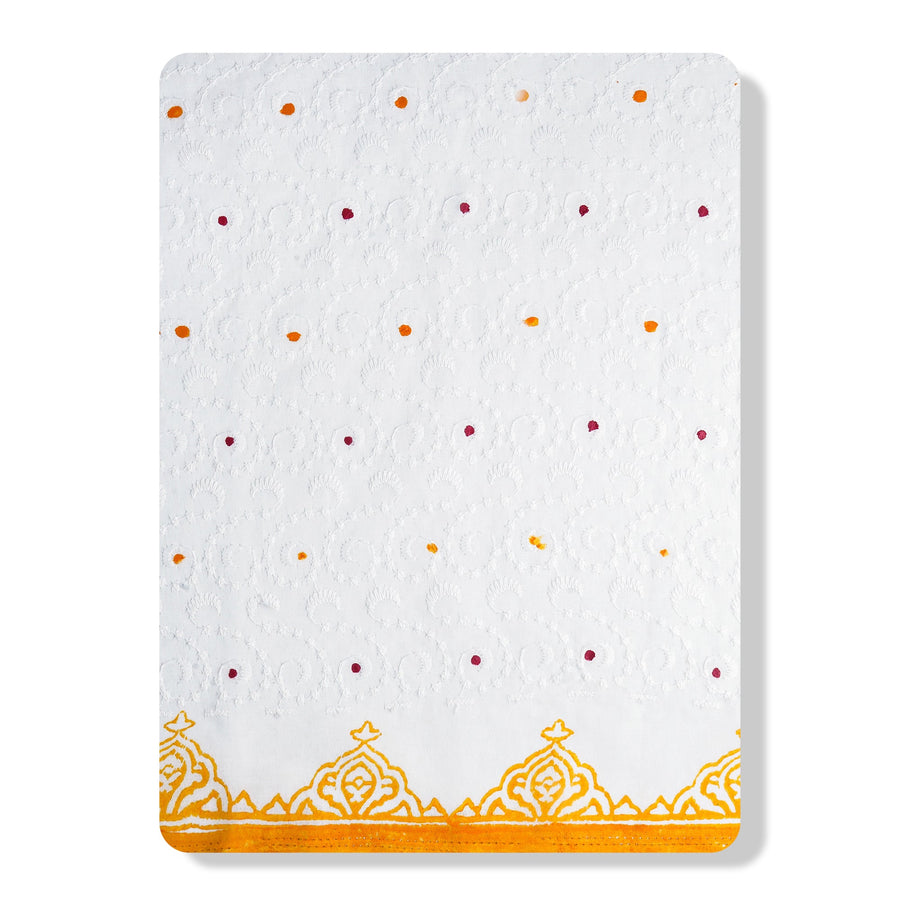 RedFlower Handblock Printed Schiffli Embroidered Cotton Fabric Material