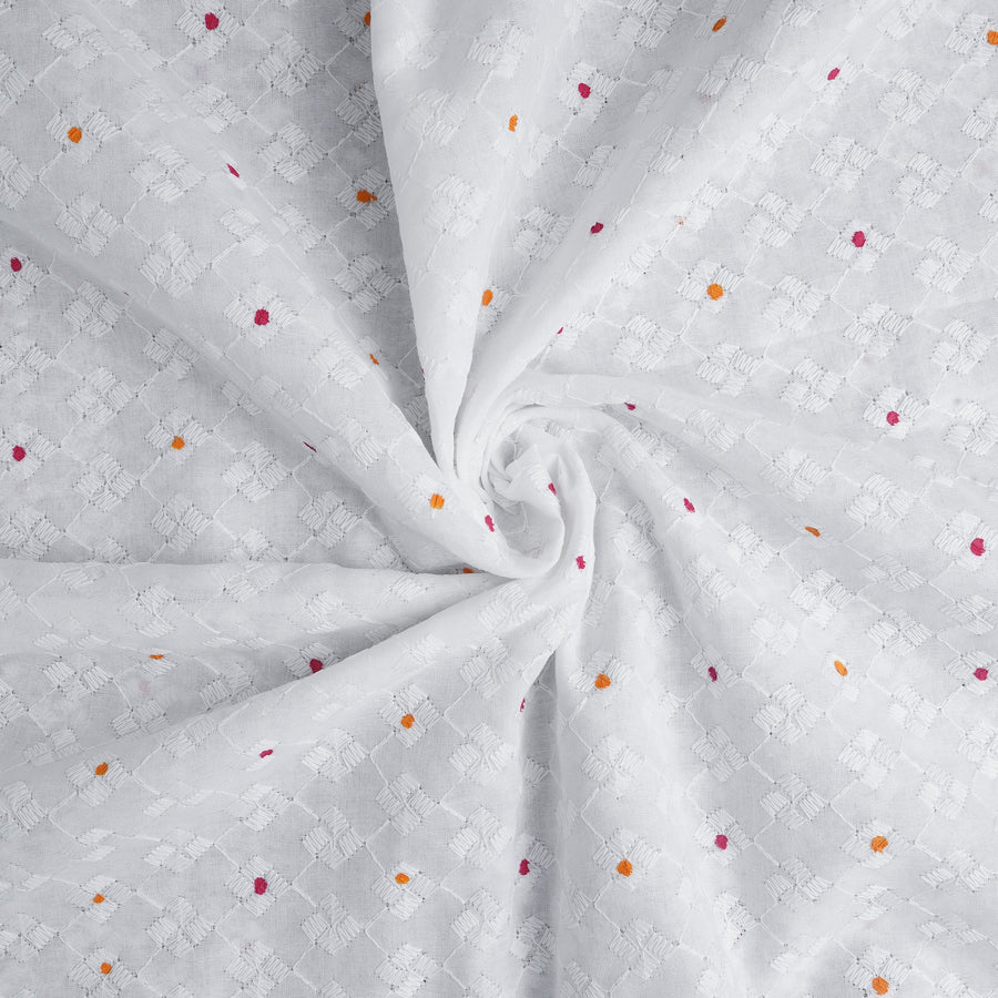 RedFlower Handblock Printed Schiffli Embroidered Cotton Fabric Material