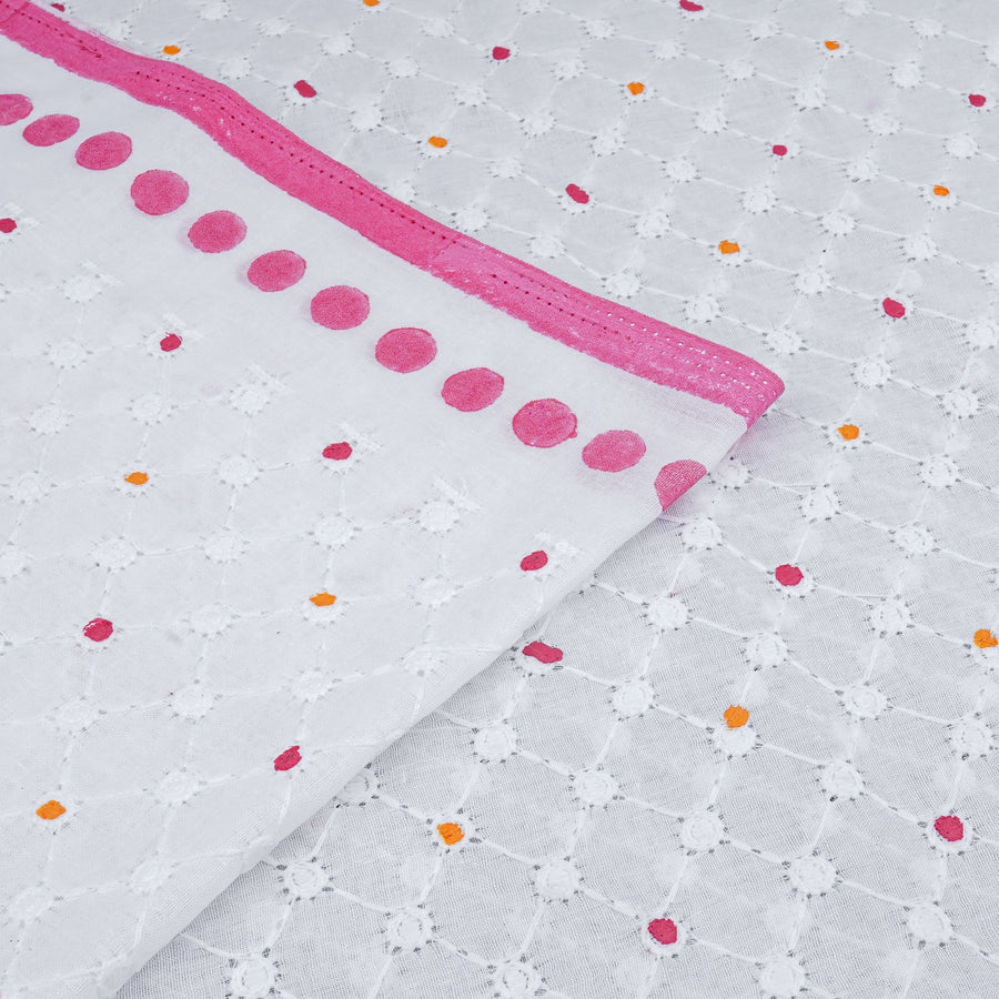 RedFlower Handblock Printed Schiffli Embroidered Cotton Fabric Material