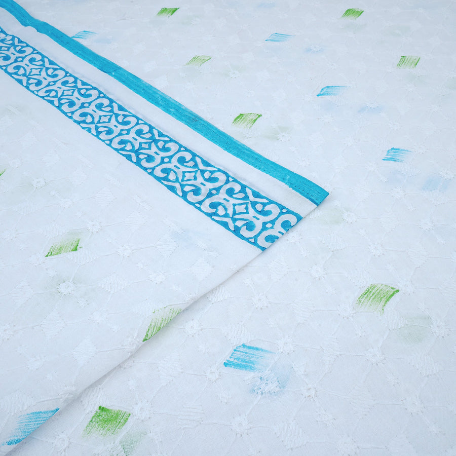 RedFlower Handblock Printed Schiffli Embroidered Cotton Fabric Material