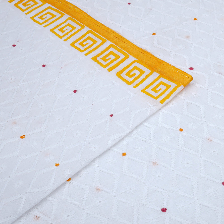 RedFlower Handblock Printed Schiffli Embroidered Cotton Fabric Material