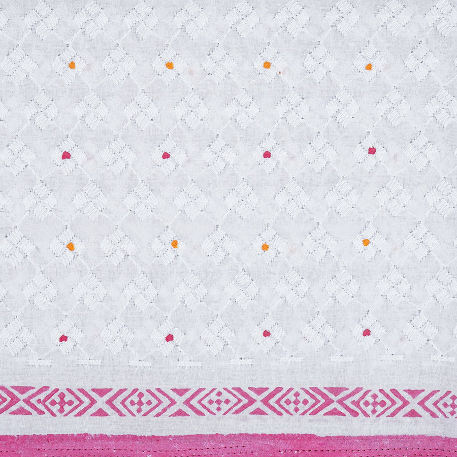 RedFlower Handblock Printed Schiffli Embroidered Cotton Fabric Material