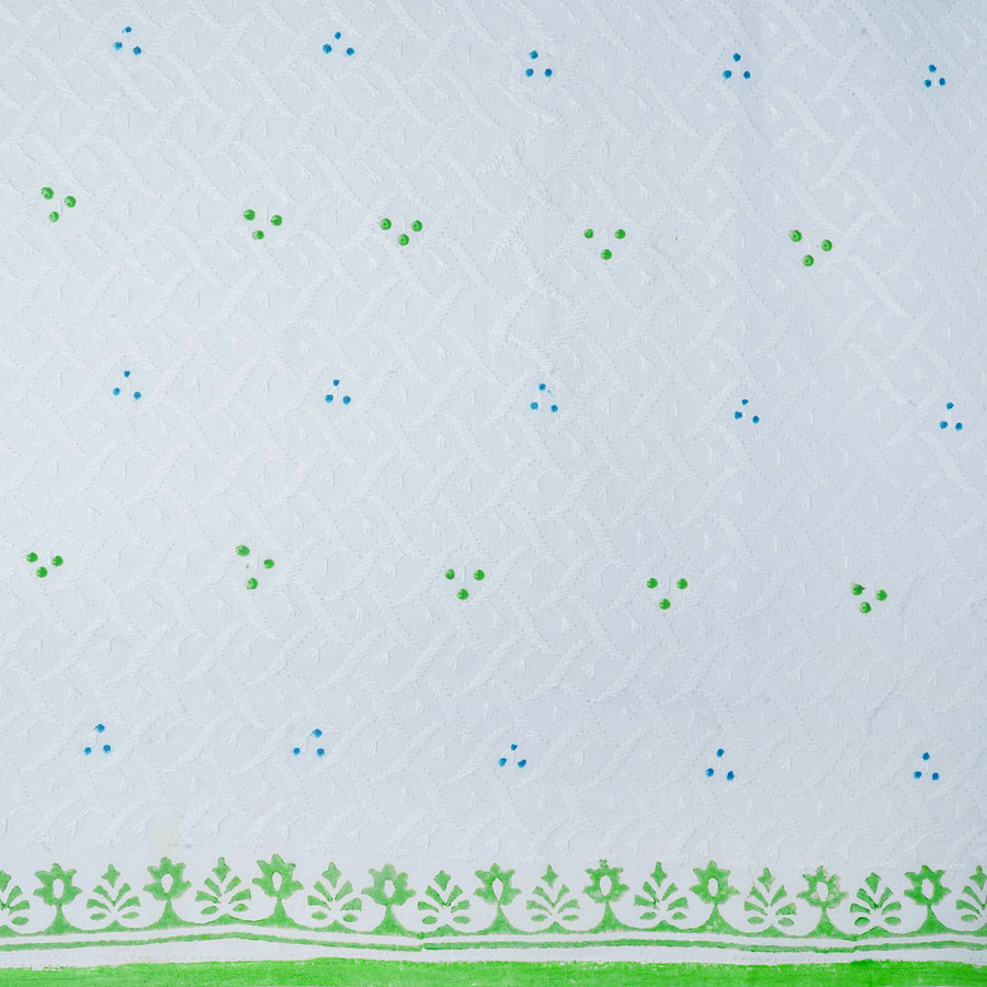 RedFlower Handblock Printed Schiffli Embroidered Cotton Fabric Material