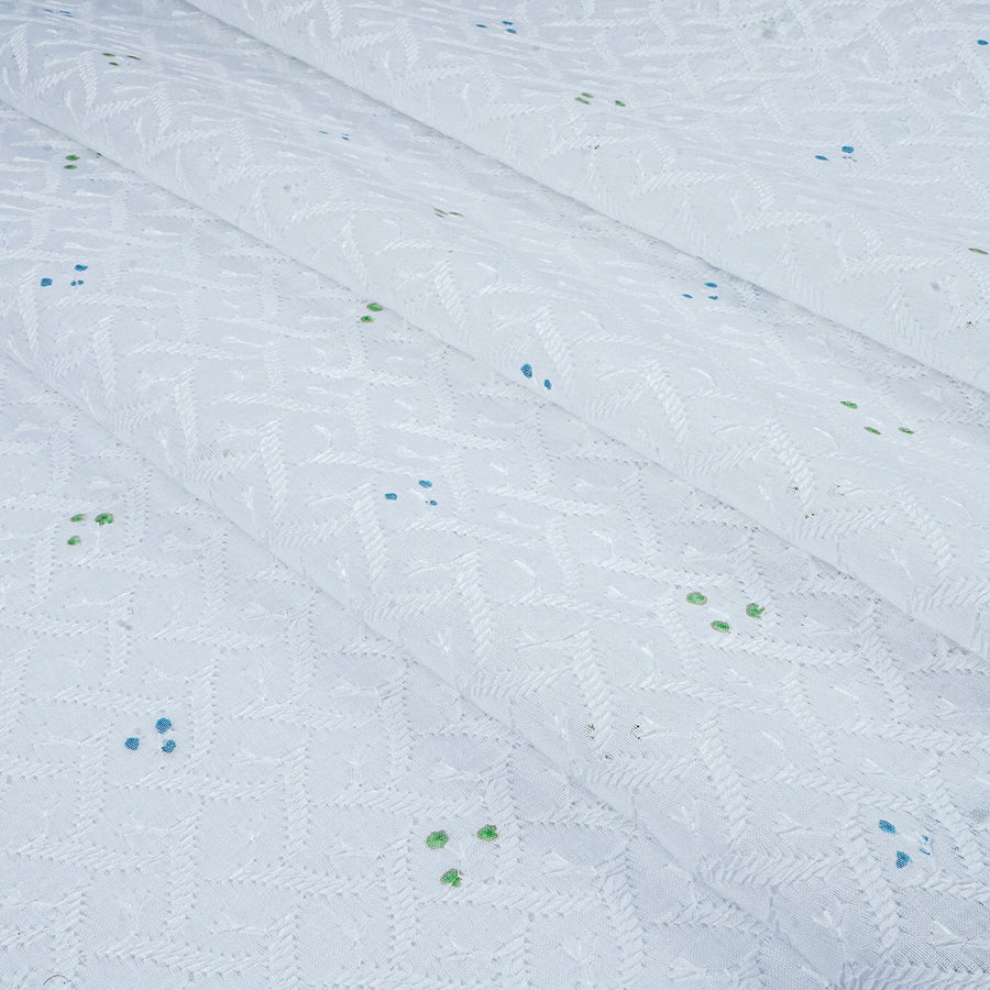 RedFlower Handblock Printed Schiffli Embroidered Cotton Fabric Material