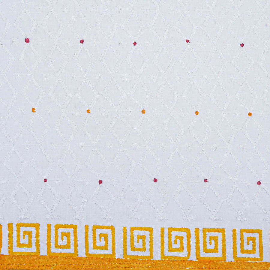 RedFlower Handblock Printed Schiffli Embroidered Cotton Fabric Material