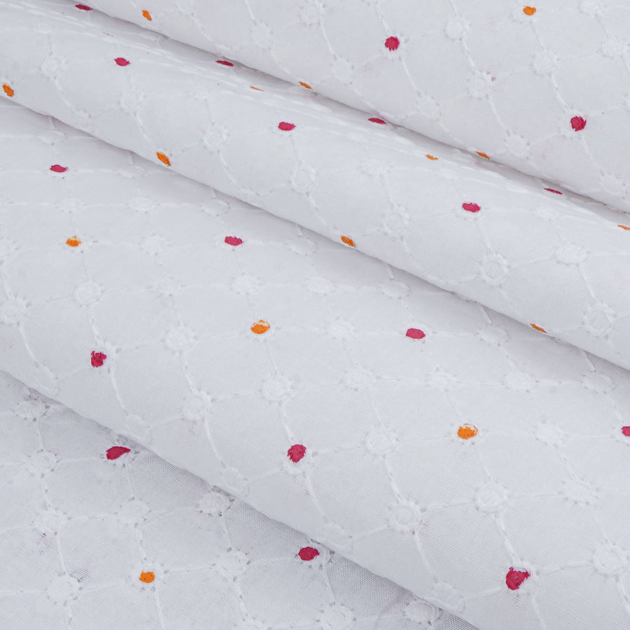 RedFlower Handblock Printed Schiffli Embroidered Cotton Fabric Material