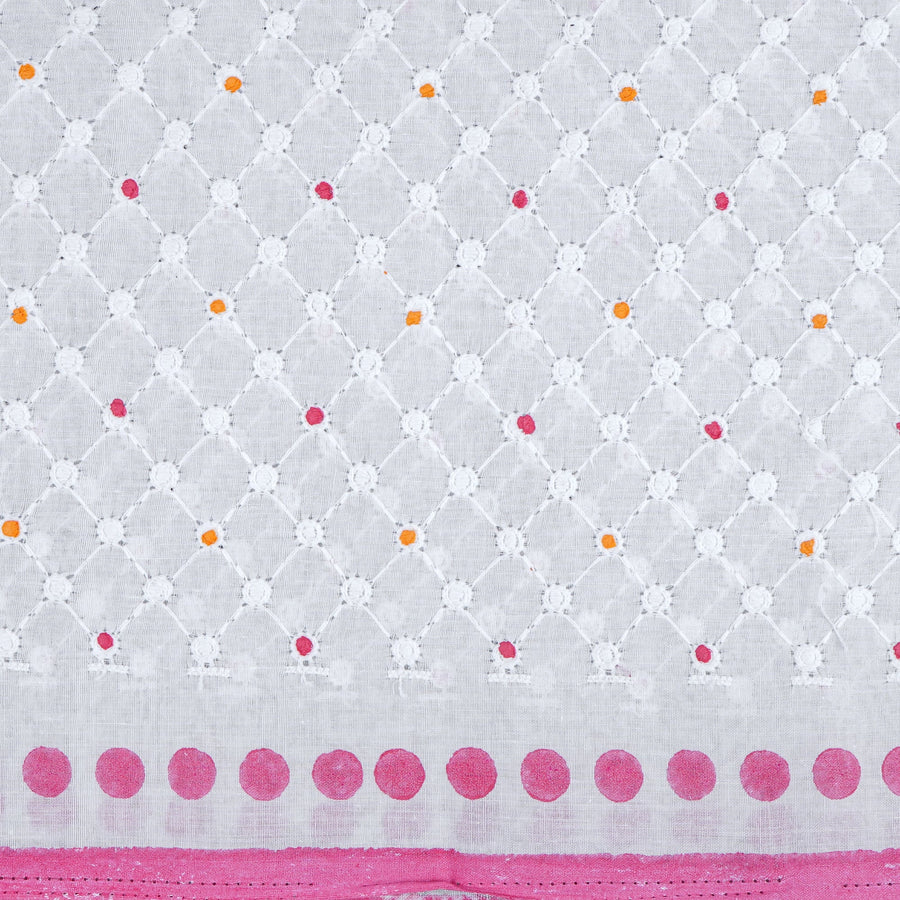 RedFlower Handblock Printed Schiffli Embroidered Cotton Fabric Material