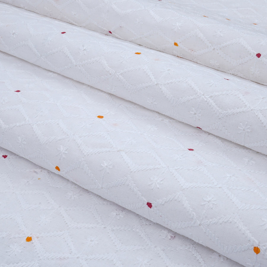 RedFlower Handblock Printed Schiffli Embroidered Cotton Fabric Material