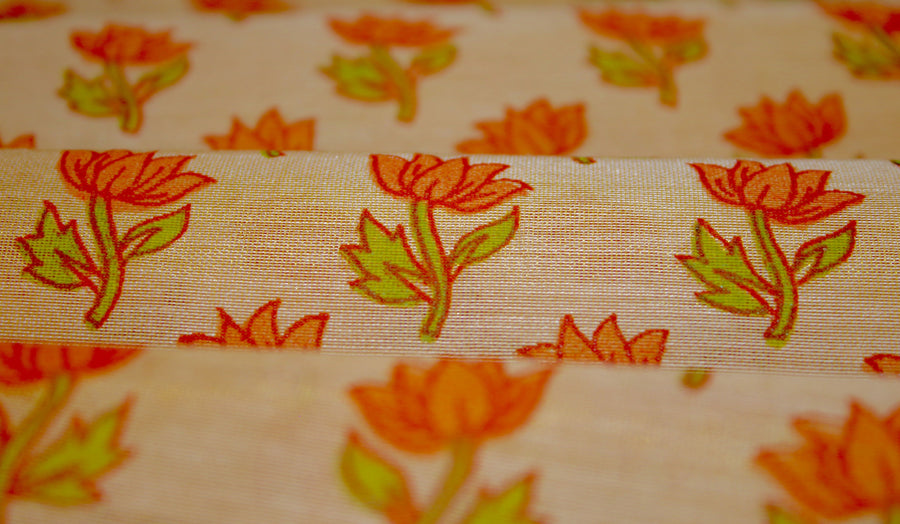 RedFlower Women's Unstitched Printed Poly Chanderi Fabric Material