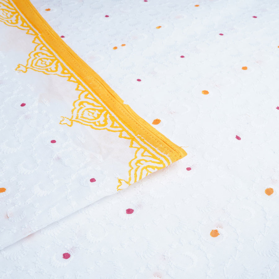 RedFlower Handblock Printed Schiffli Embroidered Cotton Fabric Material