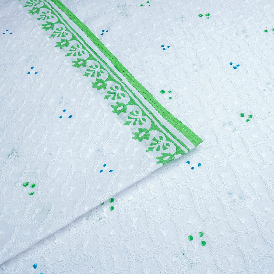 RedFlower Handblock Printed Schiffli Embroidered Cotton Fabric Material