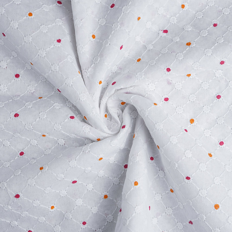 RedFlower Handblock Printed Schiffli Embroidered Cotton Fabric Material