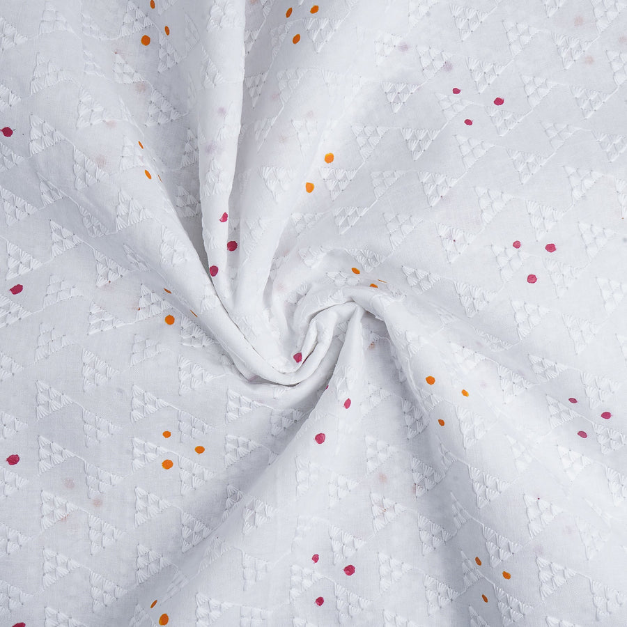 RedFlower Handblock Printed Schiffli Embroidered Cotton Fabric Material