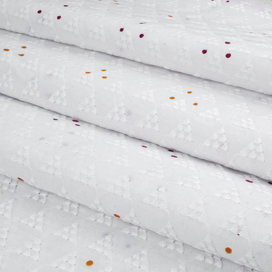 RedFlower Handblock Printed Schiffli Embroidered Cotton Fabric Material