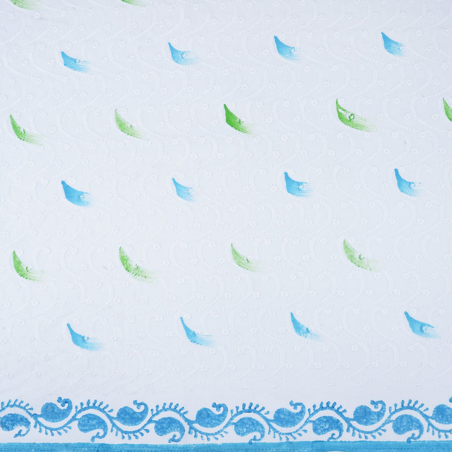 RedFlower Handblock Printed Schiffli Embroidered Cotton Fabric Material